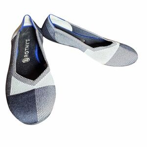 Rothy’s Point Flats Colorblock Gray Blue Knit Shoes Size 10.5